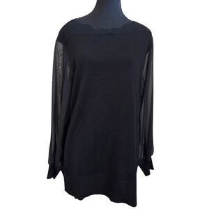 Cable & Gauge Black Scalloped Neck Sweater with Sheer Sleeve Size XL
